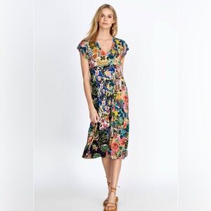 Johnny Was Chelsea Garden Tiered Tea Length Midi Dress Size XXL Jersey Stretch